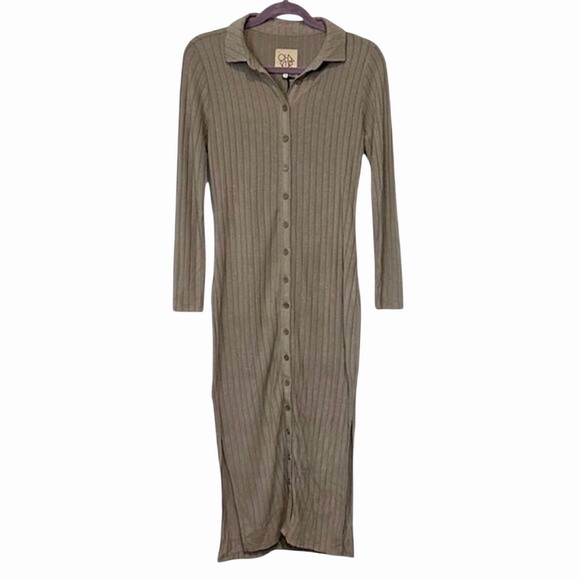 Chaser Women's  collared dress Long Sleeve Button Down tan Size S - Picture 2 of 9